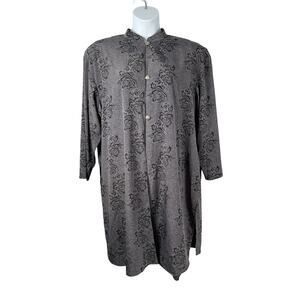 Vintage SG Sport Collection Dress 2X Gray Floral Cover-up Topper Metal Buttons